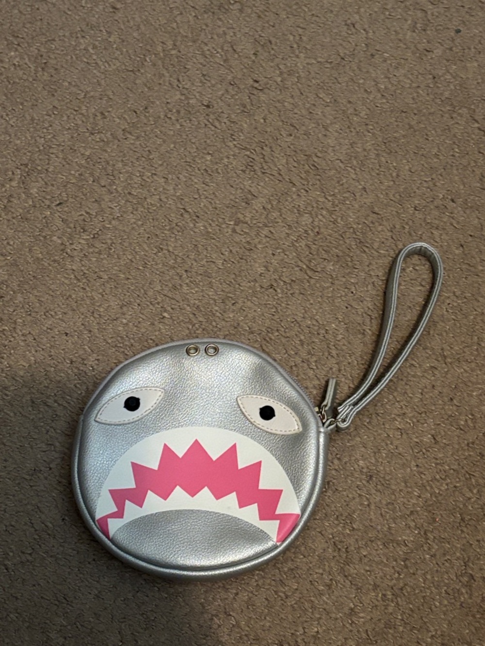 Luv Betsy Silver Shark Face Wristlet Coin Purse - Pink Accent
